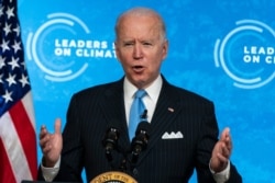 President Joe Biden speaks to the virtual Leaders Summit on Climate, from the East Room of the White House, April 23, 2021, in Washington.