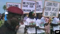 Protesters in beachfront community of Lekki, Nigeria, say erosion is threatening their lives and their property - and they want authorities to take actions to reverse the ocean's assault on this peninsula east of Lagos, July 2011