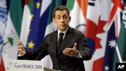 French President Nicolas Sarkozy at G20 summit in Cannes, Nov. 3, 2011.