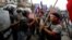 Supporters of Federal Alliance, a coalition of Madhes-based parties and other ethnic political parties and organizations, protest against the constitution near Singha Durbar office complex in Kathmandu, Nepal, May 15, 2016.