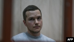 Lawyer Alexei Liptser appears in court in Moscow on Oct. 13, 2023. Russia detained Lipster and two other lawyers of jailed opposition leader Alexey Navalny and raided their homes, aides said.