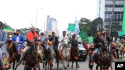 FILE - Aug. 8, 2021 photo, thousands of Ethiopians from the capital and surrounding areas head to Meskel Square to rally against the Tigray People's Liberation Front.