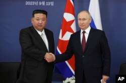 دیدار ولادیمیر پوتین، رئیس جمهوری روسیه، و کیم جونگ‌اون، رهبر کره شمالی. ۲۲ شهریور ۱۴۰۲