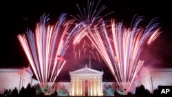 Fireworks explode over the Philadelphia Museum of Art during an Independence Day celebration, July 4, 2013, in Philadelphia.