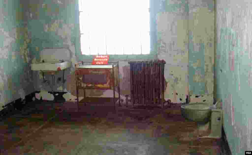 Robert Stroud, better known as the Birdman of Alcatraz, was so unruly the guards moved him out of the cellhouse to this isolation cell in the hospital wing. 