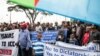 Hundreds of Eritreans demonstrate in front of the African Union headquarters in support of the UN Inquiry report and asking for measures to be taken against Eritrea on June 26, 2015 in Addis Ababa. 