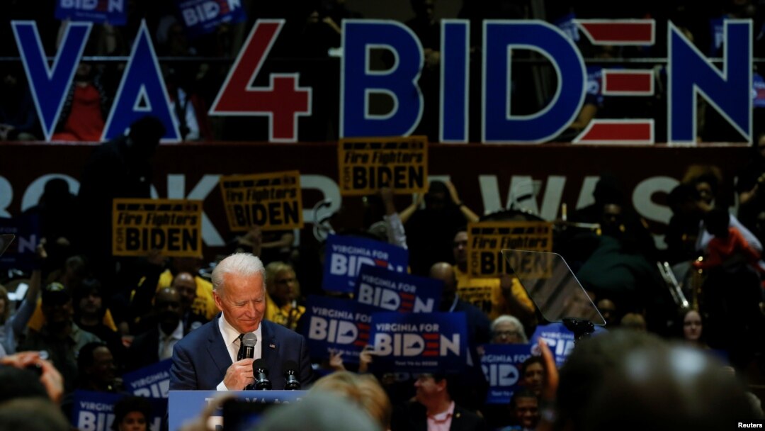 Democratic U.S. presidential candidate and former U.S. Vice President Joe Biden speaks during a campaign event at Booker T. Washington High School in Norfolk, Virginia, U.S., March 1, 2020.