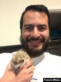 Francis Wilson and his pet hedgehog, Penny, are reunited.
