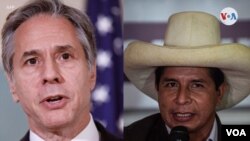 Collage de fotos del secretario de Estado estadounidense, Antony Blinken y el presidente electo del Perú, Pedro Castillo