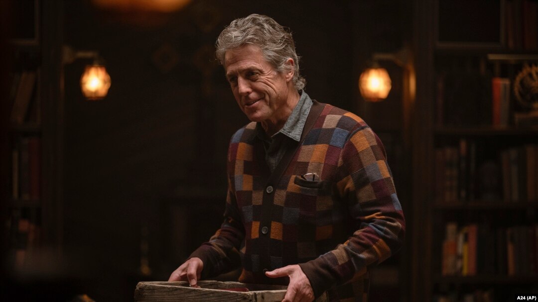 This image released by A24 shows Hugh Grant in a scene from "Heretic." 
