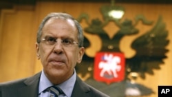 Russian Foreign Minister Sergey Lavrov speaks at a news conference in Moscow, Russia, June 9, 2012. 