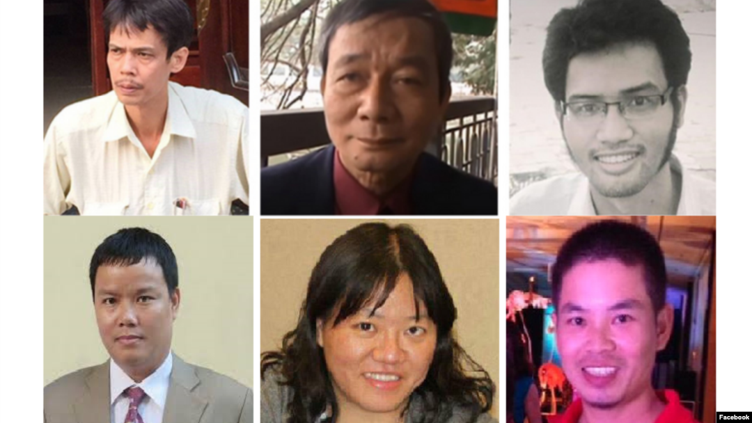 Từ phải sang: Phạm Chí Dũng, Nguyễn Tường Thụy, Lê Hữu Minh Tuấn, Lê Anh Hùng, Phạm Đoan Trang, Hồ Sỹ Quyết. Photo Tập hợp từ Facebook.