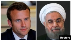 에마뉘엘 마크롱 프랑스 대통령과 하산 로우하니 이란 대통령.