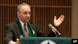 FILE - A Sierra Club sign is seen at a news conference held by the Environmental Priorities Coalition, in Olympia, Washington, Feb. 15, 2011.