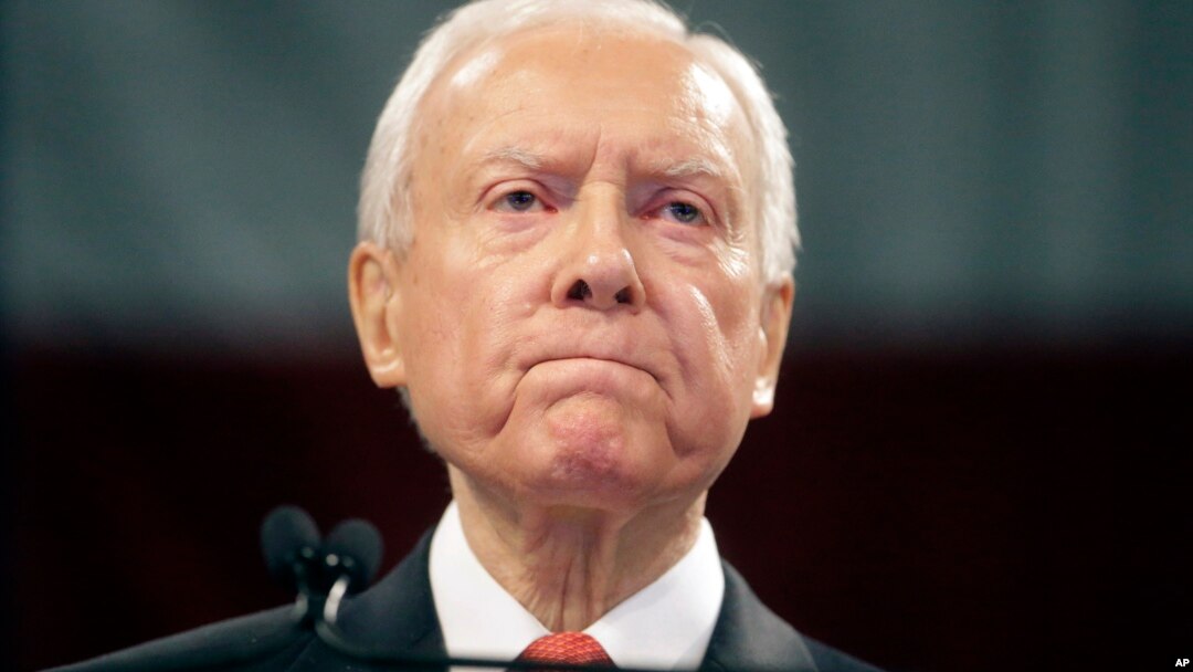 FILE - Sen. Orrin Hatch, R-Utah, speaks during the Utah Republican Party 2016 convention, in Salt Lake City, April 23, 2016. "It's going to be extremely contentious," Hatch told VOA. "Anytime you get into an immigration battle, it's difficult no matter who is president.” 