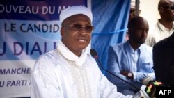 FILE - Malian entrepreneur Aliou Boubacar Diallo attends a rally in support of his candidacy for the next presidential elections in Mali, June 17, 2018, in Bamako.