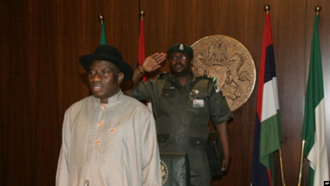 Nigeria's new acting president and commander in chief Goodluck Jonathan is pictured as he takes office in Abuja, 10 Feb 2010