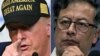 (COMBO) This combination of pictures created on January 26, 2025 shows US President Donald Trump in Pacific Palisades, a neighborhood of Los Angeles, California, on January 24, 2025 and Colombian President Gustavo Petro in Cali, Colombia, on September 9, 