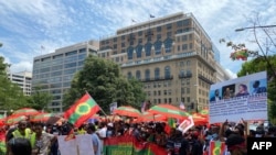 Members of the Oromo Ethiopian community in the U.S. demonstrate in Washington, on July 17, 2020, in support of the Oromo minority in Ethiopia.