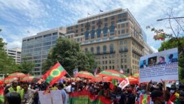 Members of the Oromo Ethiopian community in the US demonstrate in Washington, on July 17, 2020, in support the Oromo minority in Ethiopia.