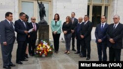 Magistrates appointed by Venezuela's opposition-led parliament gather at the Organization of American States headquarters for an installation ceremony, Oct. 13, 2017.