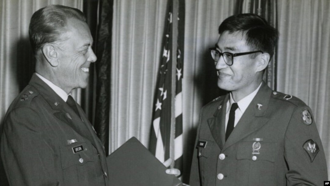US Army Vietnam veteran Peter Young receives award in 1969 photo