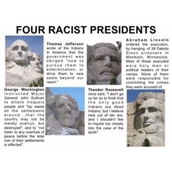 Meme circulating on Facebook accounts of Native Americans, who view the four U.S. presidents carved on the face of Mt. Rushmore as architects of their oppression.