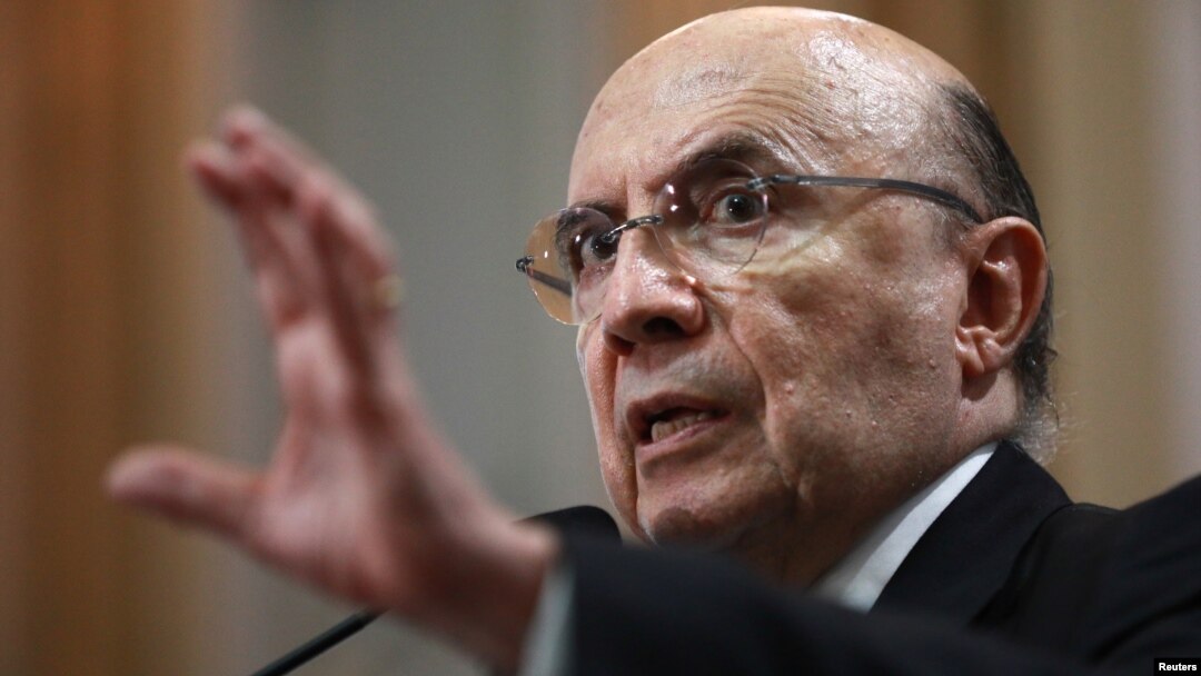 Brazil's Finance Minister Henrique Meirelles gestures during a meeting with businessmen in Porto Alegre, Brazil, March 26, 2018. 