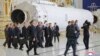 This picture taken on Sept. 13, 2023 and released by North Korea's official Korean Central News Agency (KCNA) on Sept. 14 shows North Korea's leader Kim Jong Un (center R) and Russia's President Vladimir Putin (center L) visiting the Vostochny Cosmodrome in Russia's Amur region.