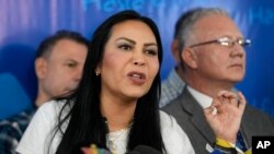 Delsa Solórzano, dirigente de la oposición venezolana en una conferencia de prensa este miércoles 24 de julio de 2024.