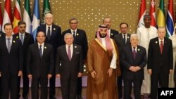 FILE - A handout picture taken and released on November 11, 2023 show leaders from Middle Eastern nations and Turkey posing ahead of an emergency meeting of the Arab League and the Organisation of Islamic Cooperation (OIC), in Riyadh on November 11, 2023.