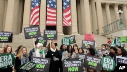 Former U.S. Representative Cori Bush speaks during a rally in front of the National Archives to highlight President Joe Biden's comments that the Equal Rights Amendment should be considered ratified, on Jan. 17, 2025, in Washington.