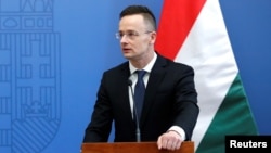 FILE - Hungarian Foreign Minister Peter Szijjarto is pictured at a news conference in Budapest, Feb. 22, 2018.