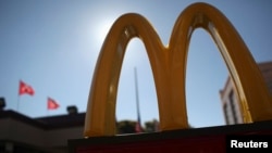 McDonald's logo outside restaurant in Fillmore District of San Francisco, California, Jan. 30, 2013.