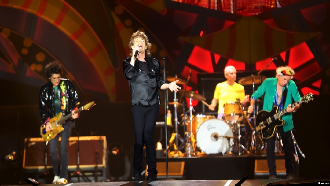 British veteran rockers The Rolling Stones' singer Mick Jagger sings during a concert on their "Latin America Ole Tour" at Morumbi stadium in Sao Paulo, Brazil, Feb. 27, 2016. 