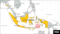 Lokasi gempa dekat Saumlaki, Indonesia.