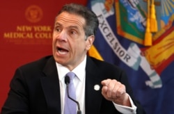 FILE - New York Governor Andrew Cuomo holds his daily briefing at New York Medical College during the outbreak of the coronavirus disease (COVID-19) in Valhalla, New York, May 7, 2020.