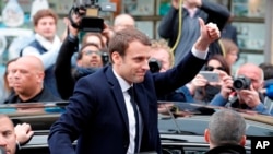 Emmanuel Macron, arrivé en tête du premier tour de la présidentielle française, le 23 avril 2017.