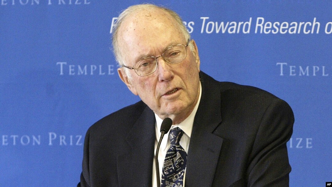 FILE - Charles Townes speaks after winning the Templeton Prize in New York, March 9, 2005