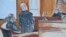 Courtroom sketch of Abu Anas al-Libi, 49, second from left, with lawyers before Judge Lewis Kaplan, far right, federal courtroom, New York, Oct. 15, 2013.