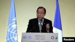 Ban Ki-moon au Bourget, France, le 5 décembre 2015.