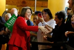 Democratic presidential candidate Sen. Amy Klobuchar, D-Minn., greets supporters during a rally Saturday, Feb. 29, 2020, in Richmond, Va.
