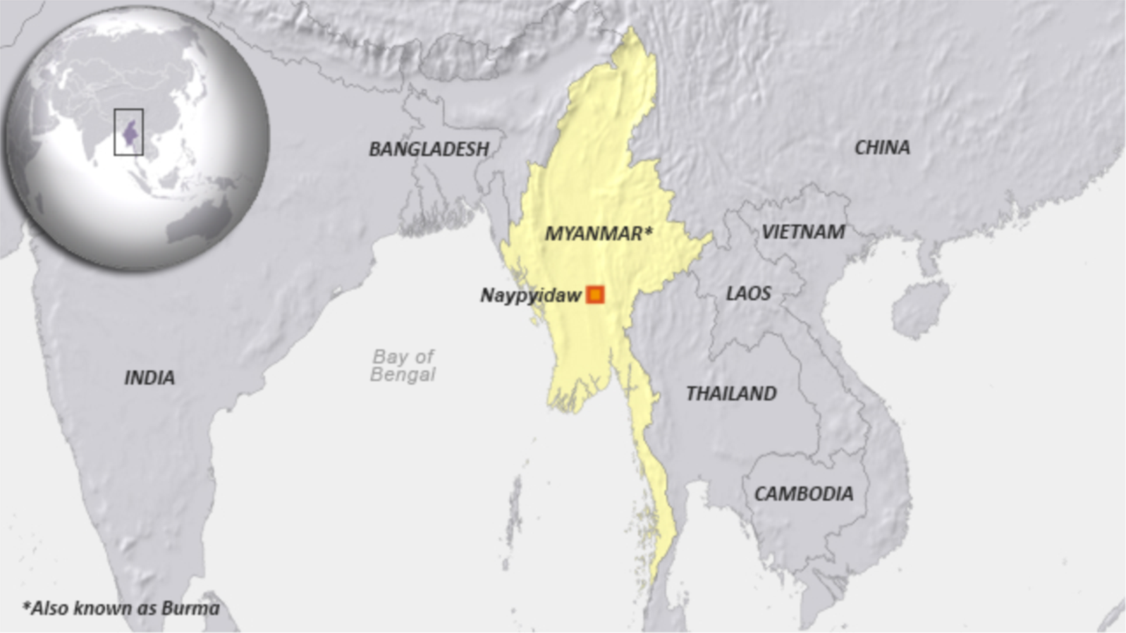 Map of Myanmar, also known as Burma