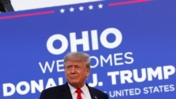 Former U.S. President Trump holds a rally in Wellington, Ohio.
