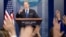White House press secretary Sean Spicer takes a question from a member of the media during the daily press briefing at the White House in Washington, Feb. 21, 2017. 
