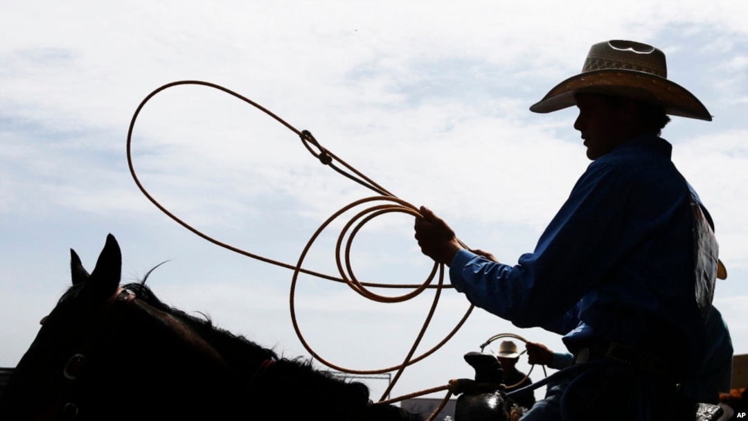 A cowboy waits to enter the arena for the calf roping competition at the International Finals Youth Rodeo, in Shawnee