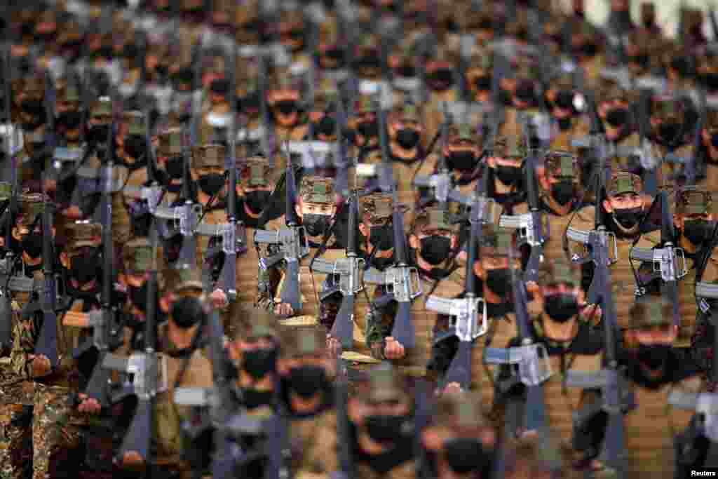 Salvadoran soldiers take part in a deployment ceremony for the Territorial Control plan in San Salvador, El Salvador, July 19, 2021.