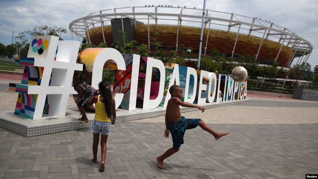 Children play soccer at the Olympic park which was used for the Rio 2016 Olympic Games, in Rio de Janeiro, Brazil, Feb. 5, 2017. 