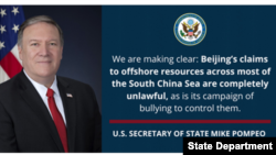 US Secretary of State Mile Pompeo's statement on South China Sea July 13 2020. Photo US Department of State.