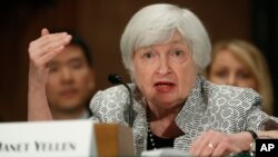 Federal Reserve Chair Janet Yellen testifies on Capitol Hill in Washington, July 13, 2017, before the Senate Banking Committee. 